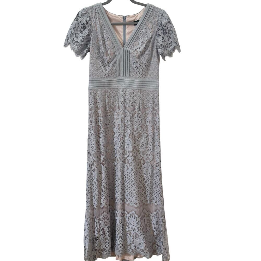 Tadashi Shoji Lace Maxi Gown Dress Gray Size 6 Petite